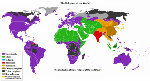 other religions (the major religions on a map)