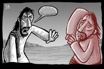 Lent Jesus in Desert with Devil (collection called 40 by Si Smith)(see proost dot com)